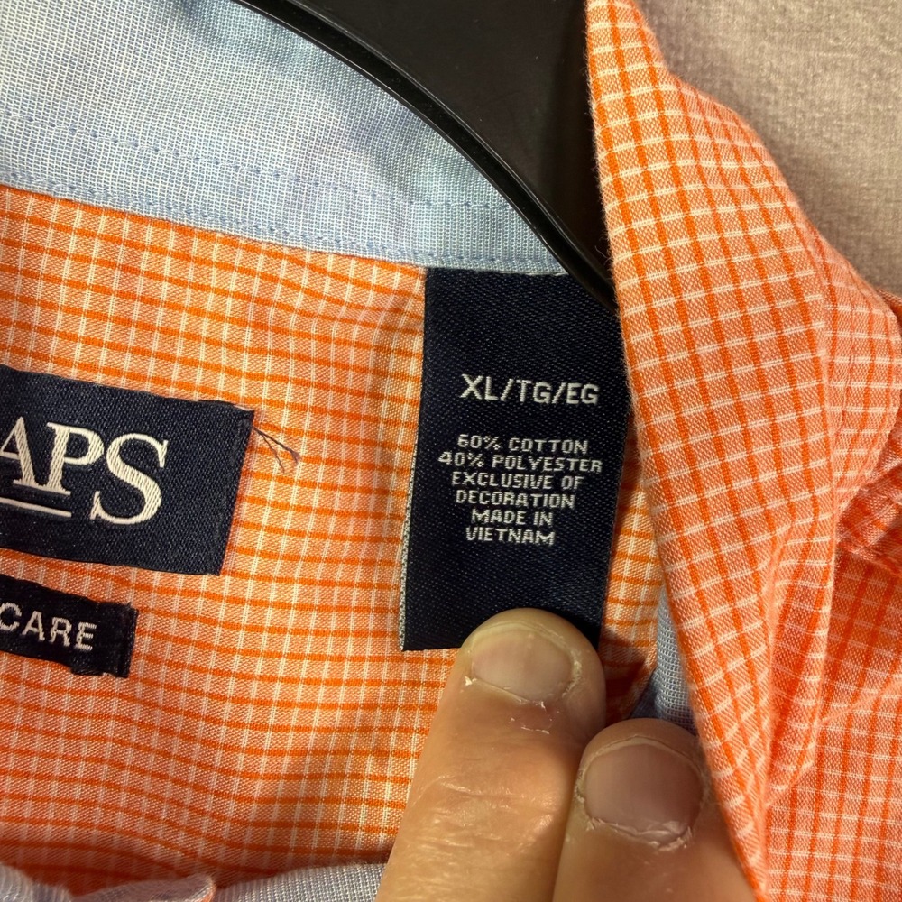Chaps Button Down Shirt Mens XL Orange Gingham Short Sleeve Easy Care Logo - Picture 4 of 11